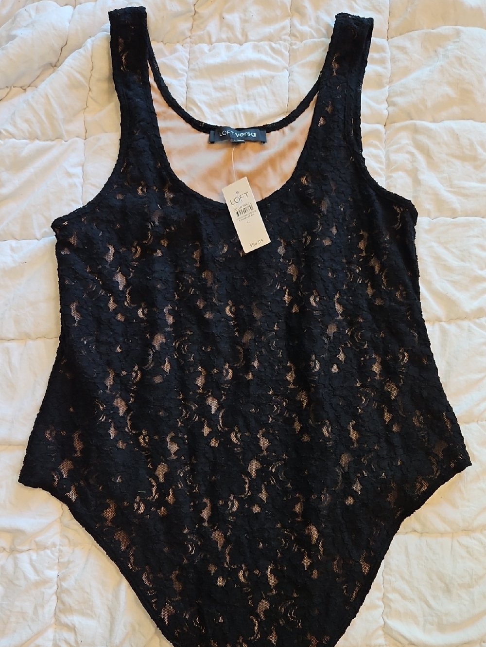 LOFT Black Lace Scoop Neck Bodysuit
